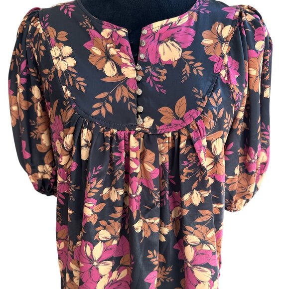 Velvet Heart NWT Multicolor Short Puff Sleeve Satin Blouse Medium - Picture 1 of 5